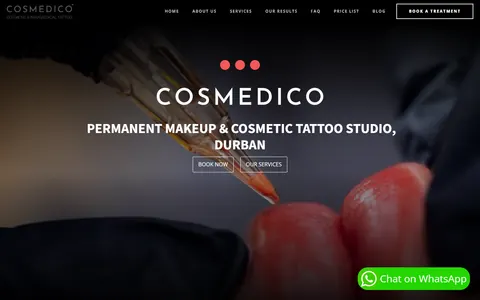 Cosmedico website design by Squirrel Media – permanent makeup & cosmetic tattoo studio in Durban